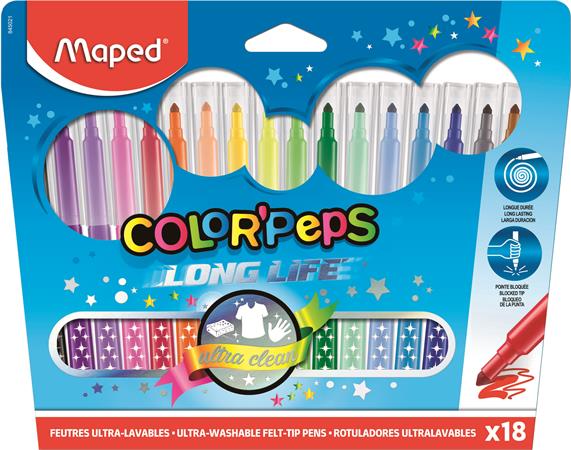 Filctoll készlet, mosható, MAPED "Color`Peps", 18 különböző szín