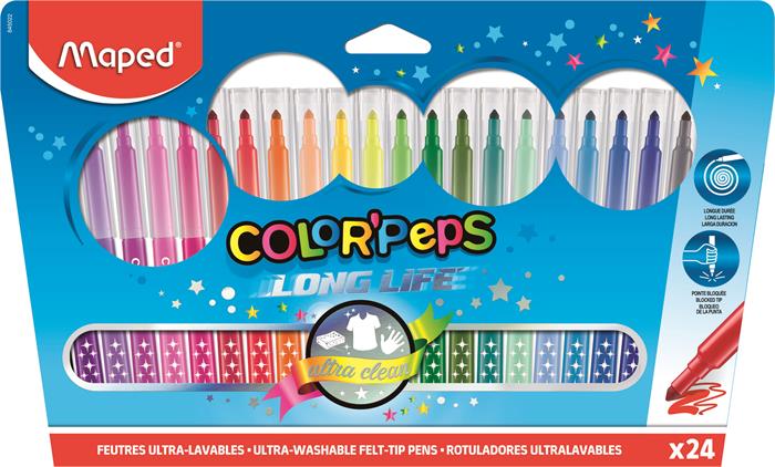 Filctoll készlet, mosható, MAPED "Color`Peps", 24 különböző szín