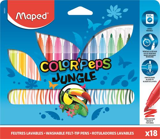 Filctoll készlet, 2,8 mm, kimosható, MAPED "Color`Peps Jungle", 18 különböző szín