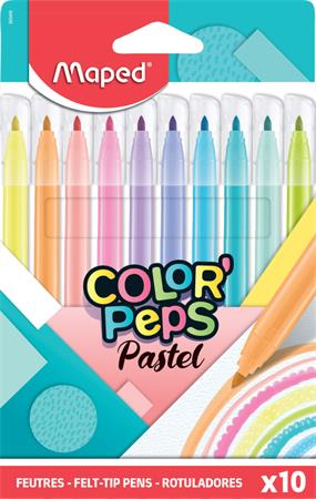 Filctoll készlet, 2,8 mm, kimosható, MAPED  "Color`Peps Pastel", 10 különböző pasztell szín