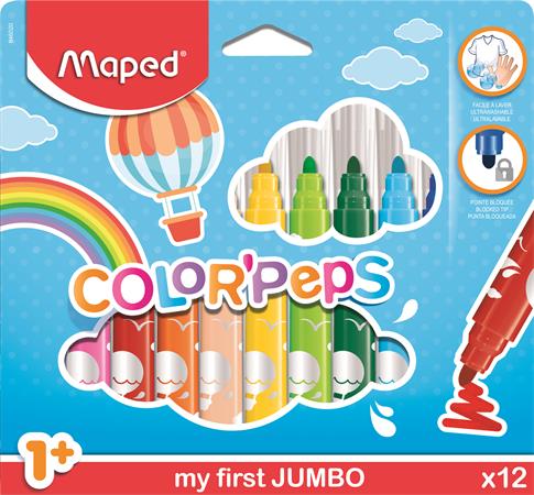 Filctoll készlet, 1- 5 mm, kimosható, vastag, MAPED "Color`Peps Jumbo", 12 különböző szín