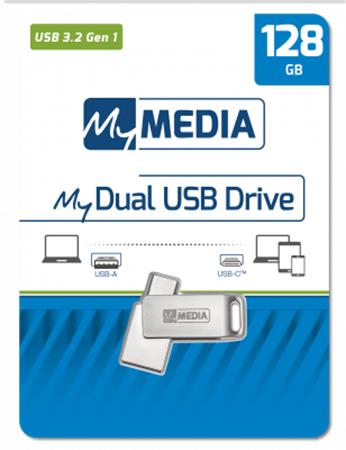 Pendrive, 128GB, USB 3.2 Gen1 + USB-C, alumínium ház, MYMEDIA "Dual" (by VERBATIM)