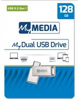 Pendrive, 128GB, USB 3.2 Gen1 + USB-C, alumínium ház, MYMEDIA 