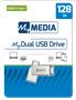 Pendrive, 128GB, USB 3.2 Gen1 + USB-C, alumínium ház, MYMEDIA "Dual" (by VERBATIM)