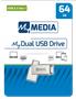 Pendrive, 64GB, USB 3.2 Gen1 + USB-C, alumínium ház, MYMEDIA "Dual" (by VERBATIM)