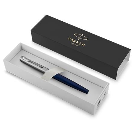 Töltőtoll, ezüst színű klip, kék tolltest, PARKER "Royal Jotter"