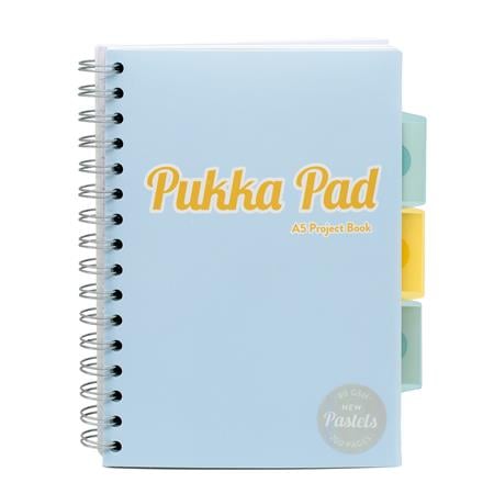 Spirálfüzet, A5, vonalas, 100 lap, PUKKA PAD "Pastel project book", vegyes szín
