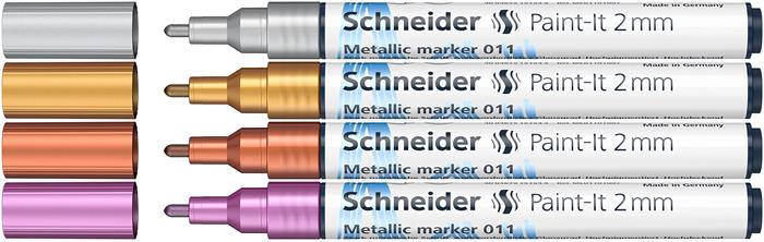 Metálfényű marker készlet, 2 mm, SCHNEIDER "Paint-It 011", 4 különböző szín