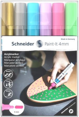 Akril marker készlet, 4 mm, SCHNEIDER "Paint-It 320", 6 különböző szín