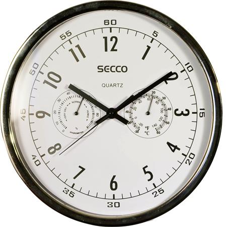 Falióra, 30,5 cm, páratartalom mérővel, hőmérővel,fehér számlap, SECCO, króm keret