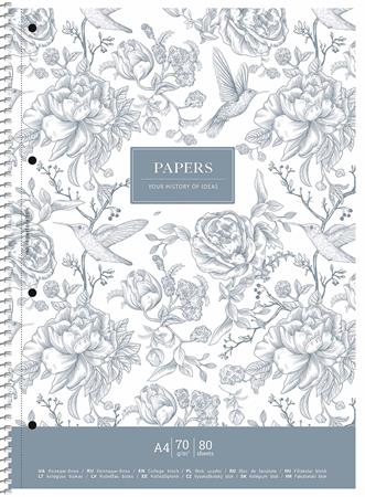 Spirálfüzet, kockás, A4+, 80 lap, SHKOLYARYK "Vintage flowers", vegyes