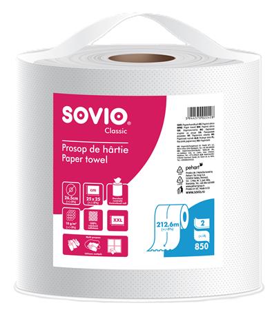 Törlőpapír, 100% cellulóz, tekercses, 212,6 m,  26,5 cm átmérő, 2 rétegű, SOVIO