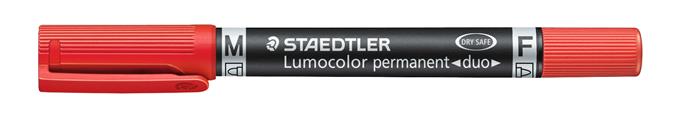 Alkoholos marker, F/M, 0,6/1,5 mm, kúpos, kétvégű, STAEDTLER "Lumocolor Duo 348", piros