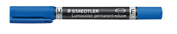 Alkoholos marker, F/M, 0,6/1,5 mm, kúpos, kétvégű, STAEDTLER "Lumocolor Duo 348", kék