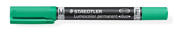 Alkoholos marker, F/M, 0,6/1,5 mm, kúpos, kétvégű, STAEDTLER "Lumocolor Duo 348", zöld