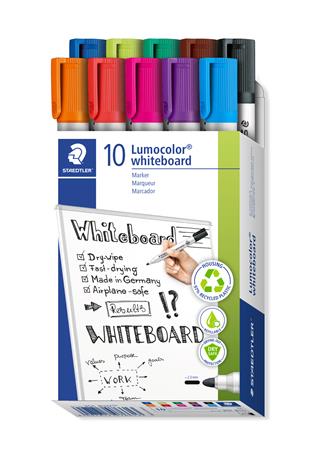 Táblamarker készlet, 2 mm, kúpos, STAEDTLER "Lumocolor 351", 10 különböző szín