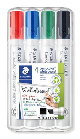 Táblamarker készlet, 2-5 mm, vágott, STAEDTLER "Lumocolor 351 B", 4 különböző szín