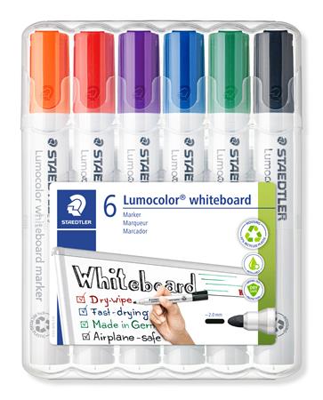 Táblamarker készlet, 2 mm, kúpos, STAEDTLER "Lumocolor 351", 6 különböző szín