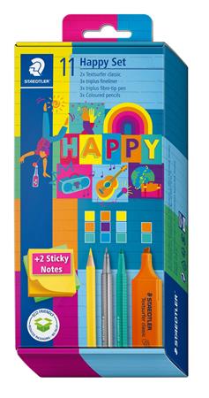 Írószer készlet, ajándék öntapadó jegyzettömbbel, STAEDTLER® "Happy set 61 SC2"
