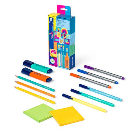 Írószer készlet, ajándék öntapadó jegyzettömbbel, STAEDTLER® "Happy set 61 SC2"