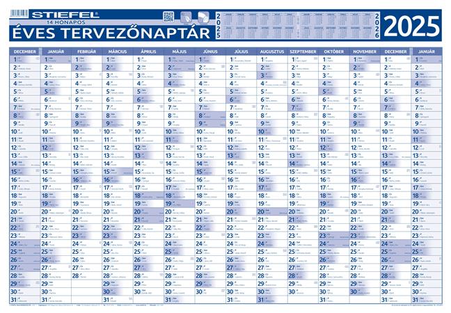 Éves tervező és projekt naptár, kétoldalas, fémléces, kék színű filctollal, 70x100 cm, 2023 évi, STIEFEL