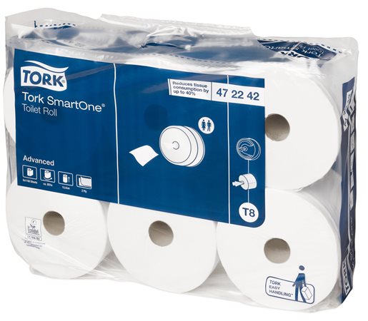 Toalettpapír, T8 rendszer, 2 rétegű, 19,9 cm átmérő, TORK "SmartOne®", fehér