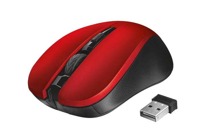 Egér, vezeték nélküli, optikai, USB, TRUST "Mydo", piros