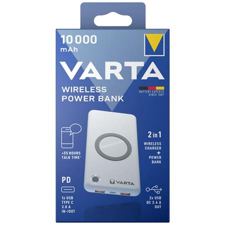 Hordozható akkumulátor, vezeték nélküli töltés, 10000 mAh, VARTA