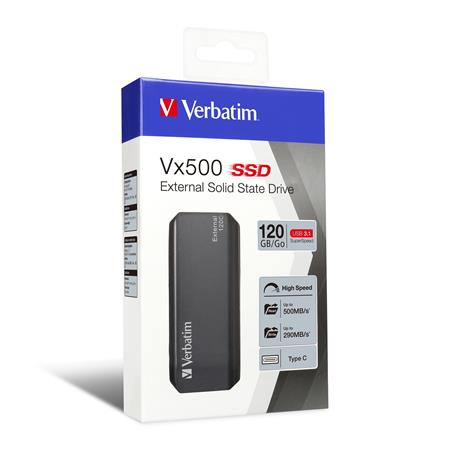 SSD (külső memória), 120 GB, USB 3.1, VERBATIM "Vx500", szürke