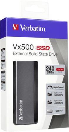 SSD (külső memória), 240 GB, USB 3.1, VERBATIM "Vx500", szürke