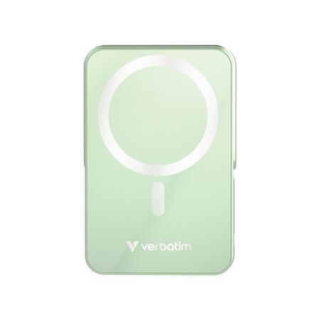 Power bank, külső akkumulátor, mágneses (vezeték nélküli), 10.000mAh, kitámasztó, VERBATIM "Charge n Go", zöld