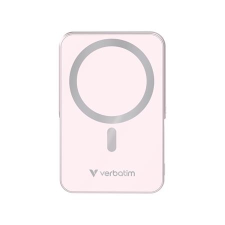Power bank, külső akkumulátor, mágneses (vezeték nélküli), 10.000mAh, kitámasztó, VERBATIM "Charge n Go", rózsaszín