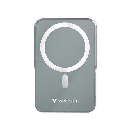 Power bank, külső akkumulátor, mágneses (vezeték nélküli), 10.000mAh, kitámasztó, VERBATIM "Charge n Go", szürke