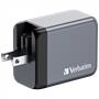 Hálózati töltő, 2xUSB-C PD (65W), USB-A QC 3.0, EU/UK/US, GaN, VERBATIM