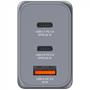 Hálózati töltő, 2xUSB-C PD (65W), USB-A QC 3.0, EU/UK/US, GaN, VERBATIM