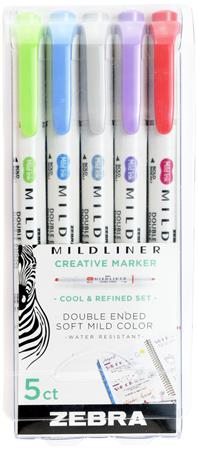 Szövegkiemelő készlet, 1,0/3,5 mm, kétvégű  ZEBRA "Mildliner Cool & Refined" 5 szín