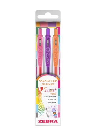 Zseléstoll készlet, 0,25 mm, nyomógombos, ZEBRA "Sarasa Clip Sunset", 3 különböző szín