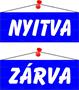 Információs tábla, 22x8,5 cm, kétoldalas, "Nyitva/Zárva", kék